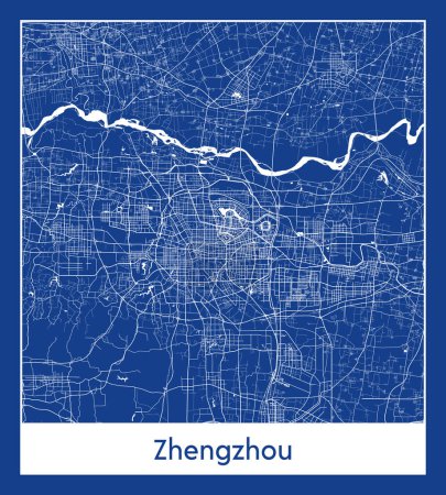 Illustration for Zhengzhou China Asia City map blue print vector illustration - Royalty Free Image