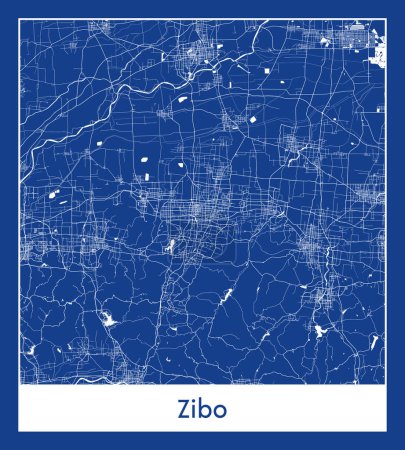 Illustration for Zibo China Asia City map blue print vector illustration - Royalty Free Image