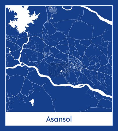 Illustration for Asansol India Asia City map blue print vector illustration - Royalty Free Image