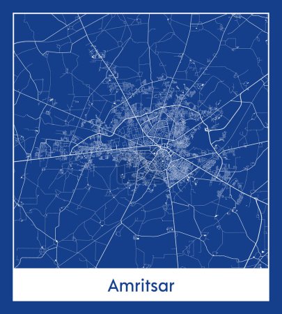 Illustration for Amritsar India Asia City map blue print vector illustration - Royalty Free Image