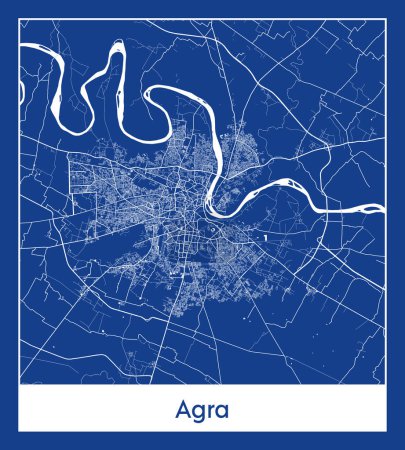 Illustration for Agra India Asia City map blue print vector illustration - Royalty Free Image