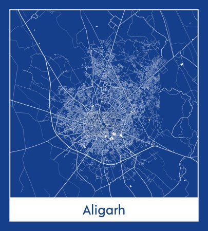 Vektor für Aligarh Indien Asien Stadt Karte blau drucken Vektor Illustration - Lizenzfreies Bild