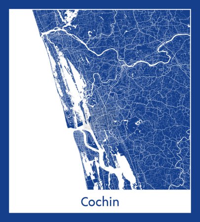 Ilustración de Cochin India Asia City mapa azul imprimir vector ilustración - Imagen libre de derechos