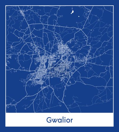Illustration for Gwalior India Asia City map blue print vector illustration - Royalty Free Image