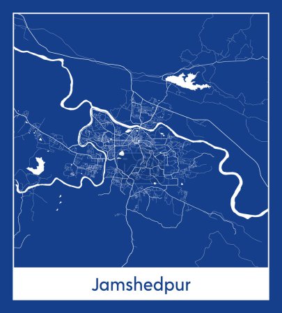 Illustration for Jamshedpur India Asia City map blue print vector illustration - Royalty Free Image