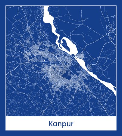 Illustration for Kanpur India Asia City map blue print vector illustration - Royalty Free Image