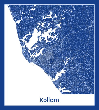 Illustration for Kollam India Asia City map blue print vector illustration - Royalty Free Image