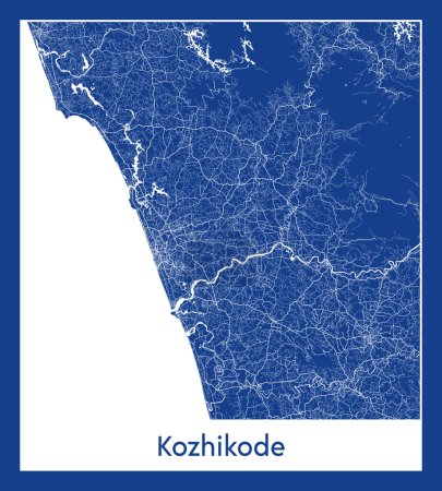 Ilustración de Kozhikode India Asia City mapa azul imprimir vector ilustración - Imagen libre de derechos
