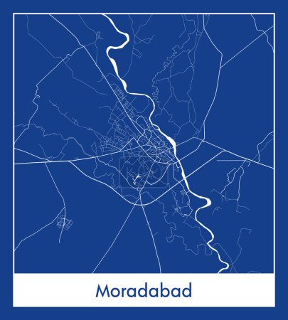 Illustration for Moradabad India Asia City map blue print vector illustration - Royalty Free Image