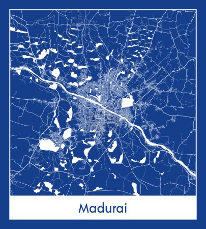 Ilustración de Madurai India Asia City mapa azul imprimir vector ilustración - Imagen libre de derechos