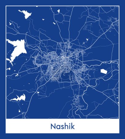 Illustration for Nashik India Asia City map blue print vector illustration - Royalty Free Image