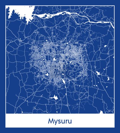 Illustration for Mysuru India Asia City map blue print vector illustration - Royalty Free Image