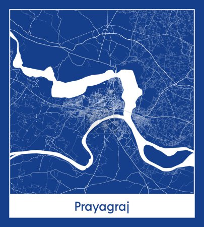 Illustration for Prayagraj India Asia City map blue print vector illustration - Royalty Free Image