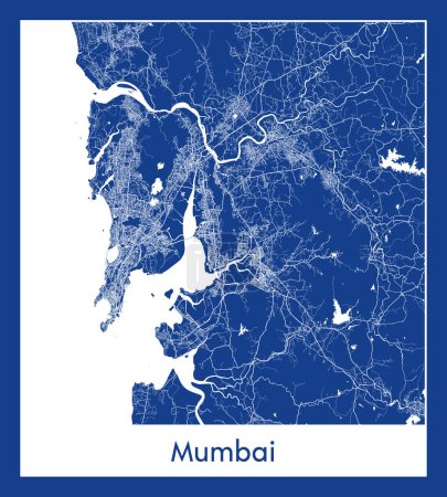 Illustration for Mumbai India Asia City map blue print vector illustration - Royalty Free Image