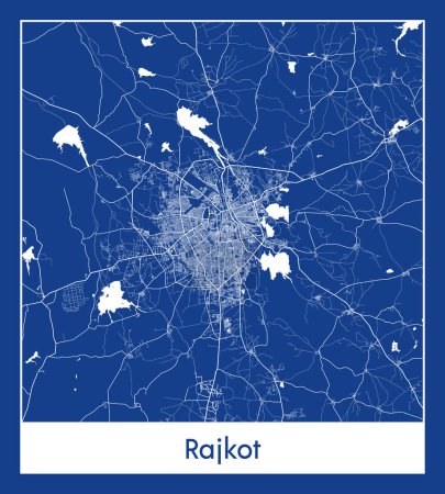Illustration for Rajkot India Asia City map blue print vector illustration - Royalty Free Image