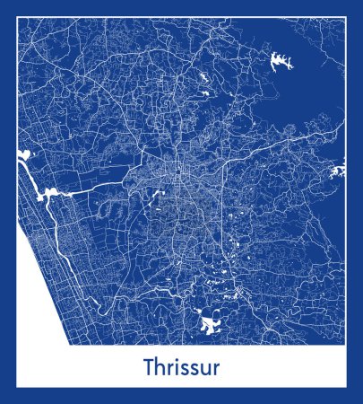 Illustration for Thrissur India Asia City map blue print vector illustration - Royalty Free Image
