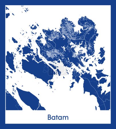 Illustration for Batam Indonesia Asia City map blue print vector illustration - Royalty Free Image