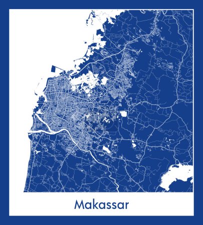 Illustration for Makassar Indonesia Asia City map blue print vector illustration - Royalty Free Image