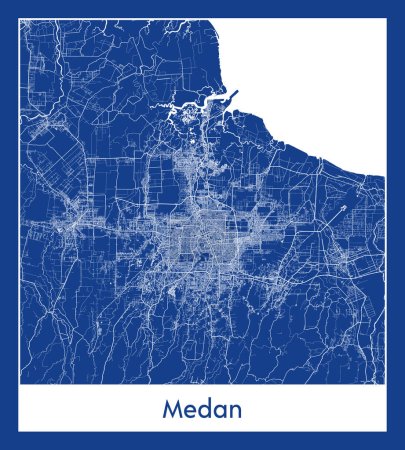 Illustration for Medan Indonesia Asia City map blue print vector illustration - Royalty Free Image