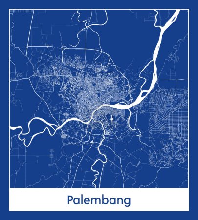 Ilustración de Palembang Indonesia Asia City mapa azul imprimir vector ilustración - Imagen libre de derechos