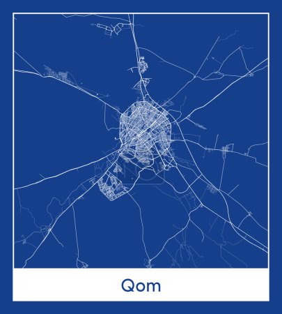 Ilustración de Qom Irán Asia City mapa azul imprimir vector ilustración - Imagen libre de derechos