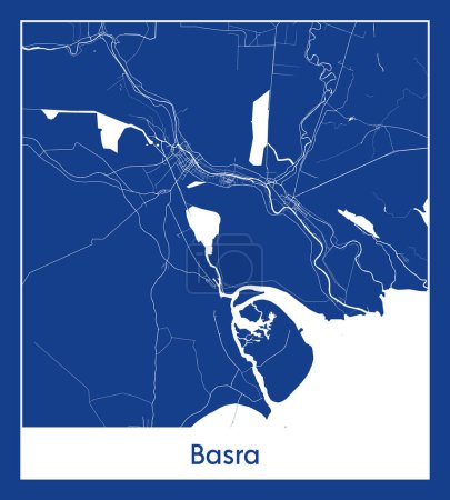 Ilustración de Basora Iraq Asia City mapa azul imprimir vector ilustración - Imagen libre de derechos