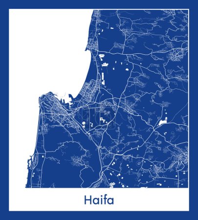 Haifa Israel Asia City map blue print vector illustration