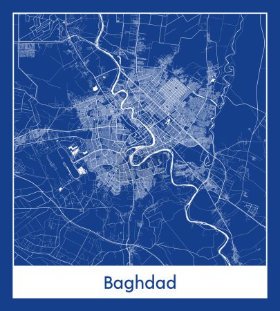 Ilustración de Bagdad Iraq Asia City mapa azul imprimir vector ilustración - Imagen libre de derechos