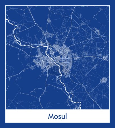 Ilustración de Mosul Iraq Asia City mapa azul imprimir vector ilustración - Imagen libre de derechos