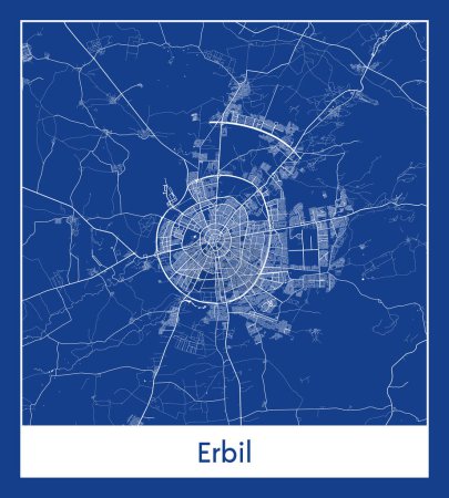 Illustration for Erbil Iraq Asia City map blue print vector illustration - Royalty Free Image