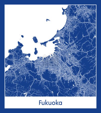 Ilustración de Fukuoka Japón Asia City mapa azul print vector ilustración - Imagen libre de derechos