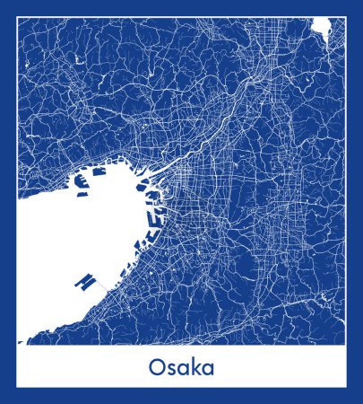 Illustration for Osaka Japan Asia City map blue print vector illustration - Royalty Free Image