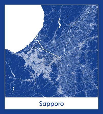 Illustration for Sapporo Japan Asia City map blue print vector illustration - Royalty Free Image
