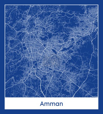 Illustration for Amman Jordan Asia City map blue print vector illustration - Royalty Free Image