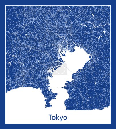 Illustration for Sendai Japan Asia City map blue print vector illustration - Royalty Free Image