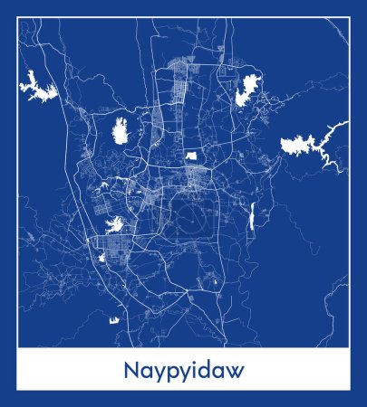 Illustration for Naypyidaw Myanmar Asia City map blue print vector illustration - Royalty Free Image
