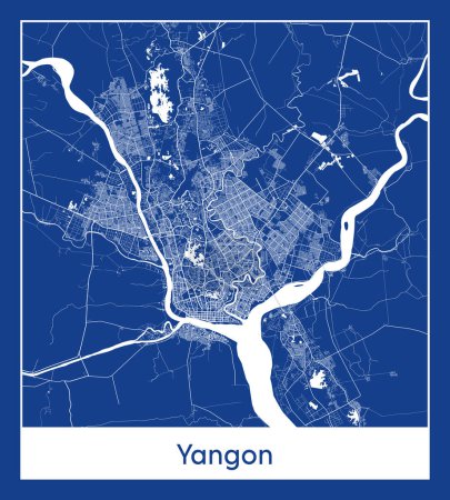Illustration for Yangon Myanmar Asia City map blue print vector illustration - Royalty Free Image