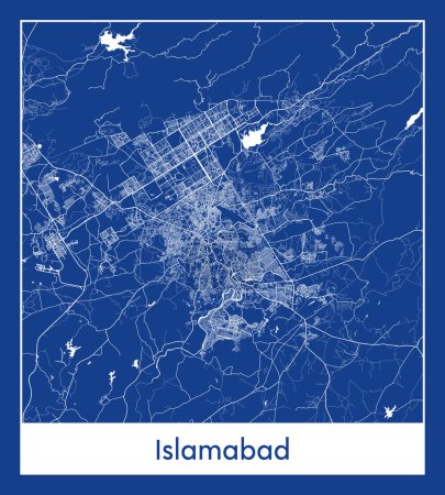 Ilustración de Islamabad Pakistán Asia City mapa azul imprimir vector ilustración - Imagen libre de derechos