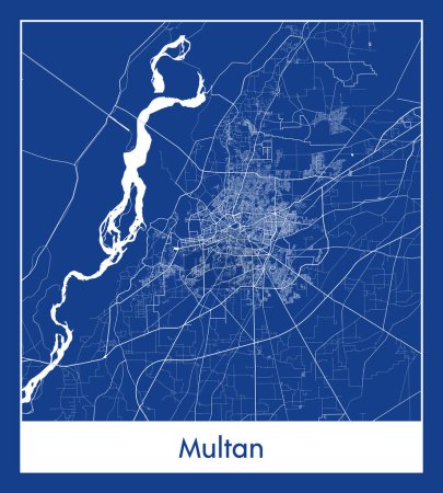 Illustration for Multan Pakistan Asia City map blue print vector illustration - Royalty Free Image