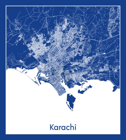Illustration for Karachi Pakistan Asia City map blue print vector illustration - Royalty Free Image