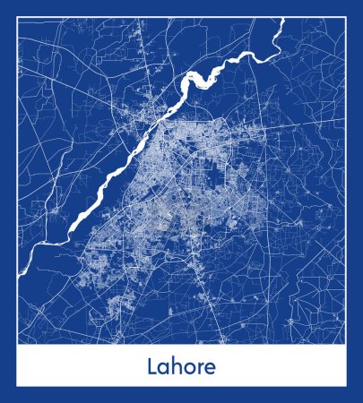 Lahore Pakistan Asien Stadt Karte blau drucken Vektor Illustration