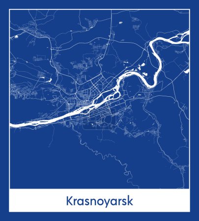 Ilustración de Krasnoyarsk Rusia Asia City mapa azul imprimir vector ilustración - Imagen libre de derechos