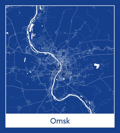 Ilustración de Omsk Rusia Asia City mapa azul imprimir vector ilustración - Imagen libre de derechos