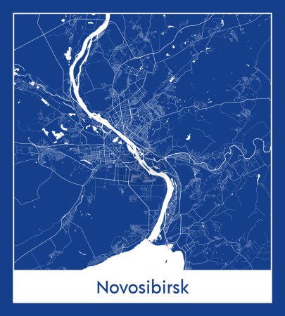 Ilustración de Novosibirsk Rusia Asia City mapa azul imprimir vector ilustración - Imagen libre de derechos