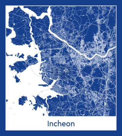 Illustration for Incheon South Korea Asia City map blue print vector illustration - Royalty Free Image