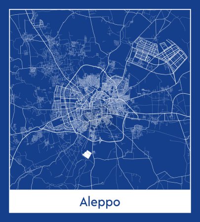 Ilustración de Alepo Siria Asia City mapa azul imprimir vector ilustración - Imagen libre de derechos