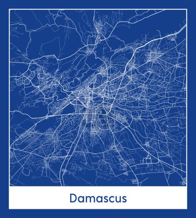 Illustration for Damascus Syria Asia City map blue print vector illustration - Royalty Free Image