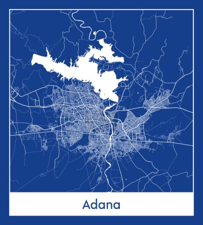 Ilustración de Adana Turquía Asia City mapa azul imprimir vector ilustración - Imagen libre de derechos