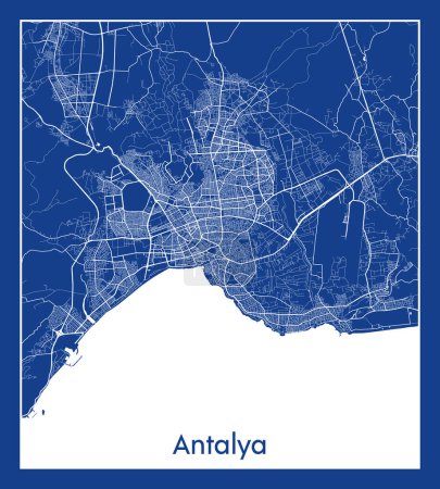 Illustration for Antalya Turkey Asia City map blue print vector illustration - Royalty Free Image