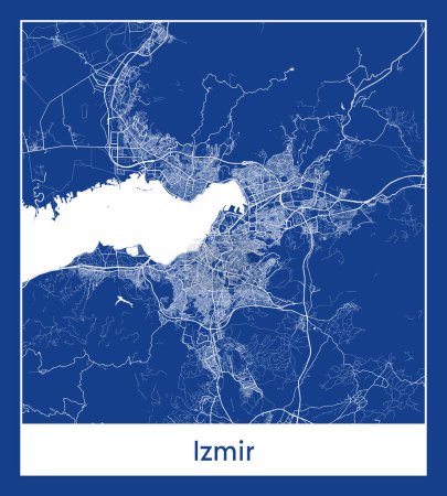 Illustration for Izmir Turkey Asia City map blue print vector illustration - Royalty Free Image